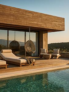 Moderne hotellobby met stijlvolle zitplaatsen en een chique receptie.